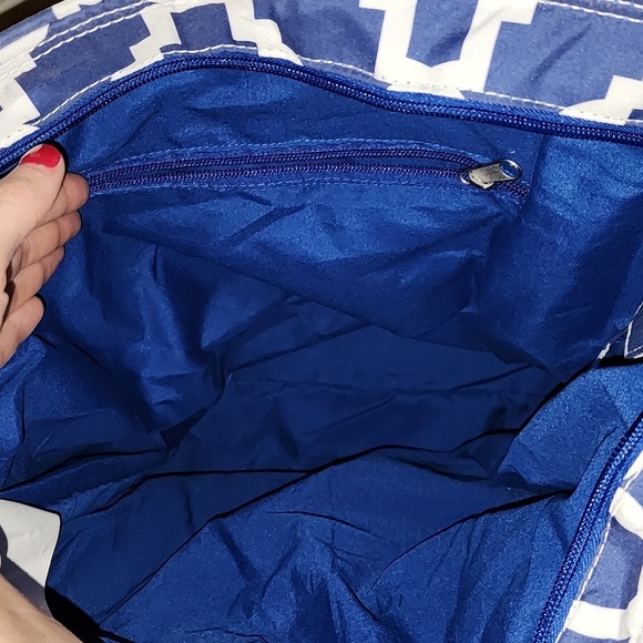 Nwot Emma and Chloe tote blue/white lattice  retro colors preppy zip pockets - Picture 6 of 11